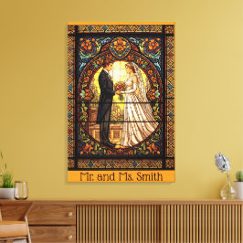 伝統的なステンドグラスの結婚式デザイン キャンバスプリント