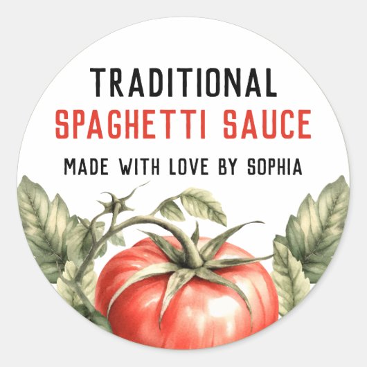 伝統的なスパゲッティソース 保存用 水彩画 ラウンドシール (正面)