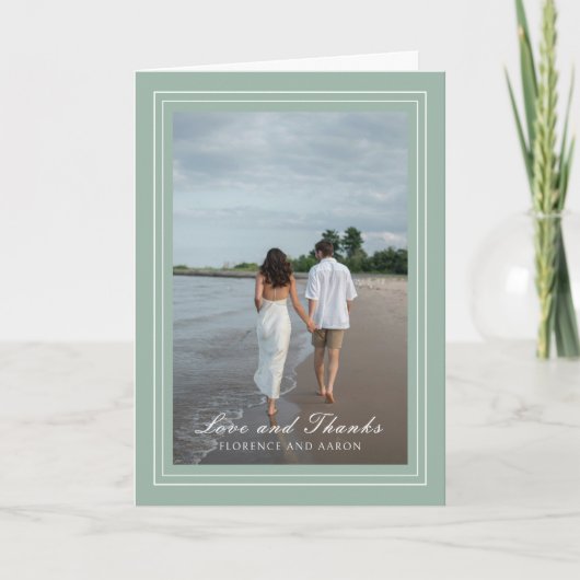 伝統的なセージグリーンの写真の永遠の結婚式 サンキューカード (正面)
