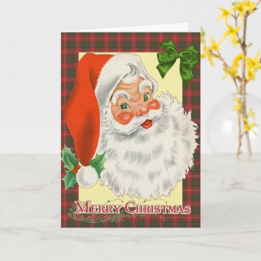 伝統的なタータンサンタクリスマス カード (黄色い花)