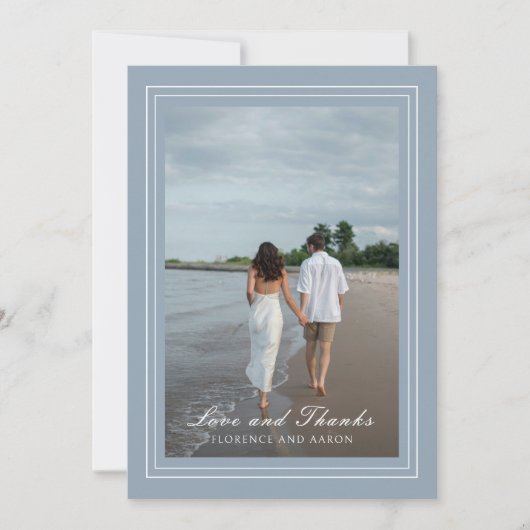 伝統的なダスティブルーの写真の永遠の結婚式 サンキューカード (正面)