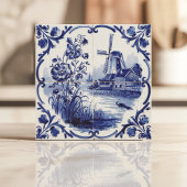 伝統的なデルフト焼きの風車と花 タイル