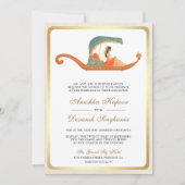 伝統的なドーリー インドの花嫁がすべて揃った結婚式 招待状 (正面)