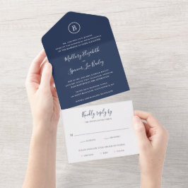伝統的なネイビーブルーのエレガントな結婚式 オールインワン招待状