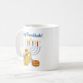 伝統的なハッピーハヌカChag Sameach メノーラー コーヒーマグカップ (正面左)