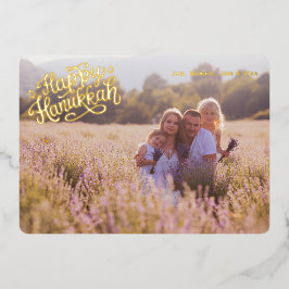 伝統的なハヌカのカード　１つの写真　模様のある金 箔シーズンカード