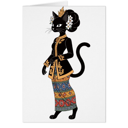 伝統的なバティックケバヤアートの黒猫 (正面)