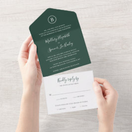 伝統的なフォレストグリーンのエレガントな結婚式 オールインワン招待状