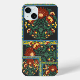 伝統的なフローラル フォーク アートの植物パターンと iPhone 15 MINIケース