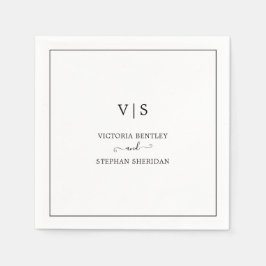 伝統的なブラックとホワイトのモノグラム ウェディング スタンダードカクテルナプキン