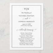 伝統的なブラックとホワイトのモノグラム ウェディング プログラム (正面)