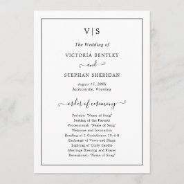 伝統的なブラックとホワイトのモノグラム ウェディング プログラム