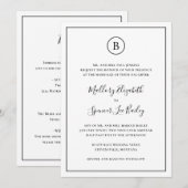 伝統的なブラック&ホワイトのオールインワン結婚式 招待状 (正面/裏面)