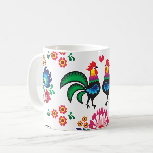 伝統的なポーランドの花の民俗刺繍パターン コーヒーマグカップ (正面左)