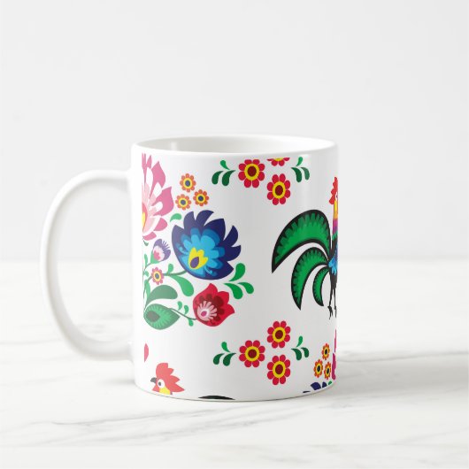 伝統的なポーランドの花の民俗刺繍パターン コーヒーマグカップ (左)