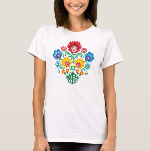 伝統的なポーランドの花の民俗刺繍パターン Tシャツ