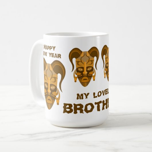 伝統的なマスクアートを有するマグカップ コーヒーマグカップ (正面左)