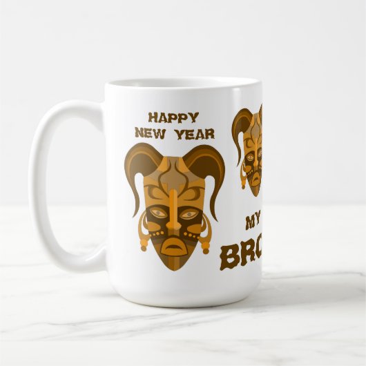 伝統的なマスクアートを有するマグカップ コーヒーマグカップ (左)