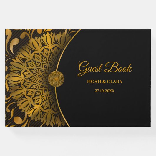伝統的なマンダラ クラシック エレガント ラグジュアリー ウェディング ゲストブック (正面)