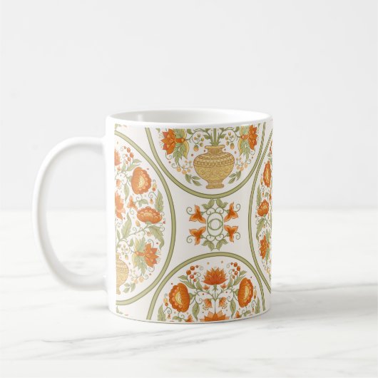 伝統的なムガルモチーフ、レトロなファンタジーの花。 コーヒーマグカップ (左)