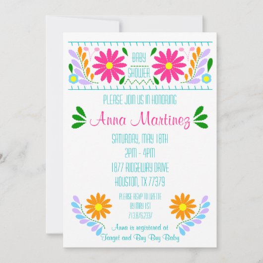 伝統的なメキシコ刺繍フィエスタ招待状 招待状 (正面)