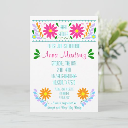 伝統的なメキシコ刺繍フィエスタ招待状 招待状 (スタンド正面)