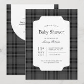 伝統的なモノクローム　ブラック・アンド・ホワイト　タータン・チェック 招待状 (正面/裏面)