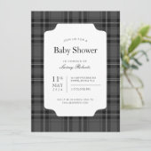 伝統的なモノクローム　ブラック・アンド・ホワイト　タータン・チェック 招待状 (スタンド正面)