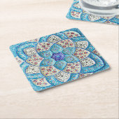伝統的なモロッコの青緑、白、サケ スクエアペーパーコースター (アングル)