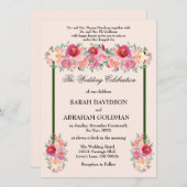 伝統的なユダヤ教の結婚式の招待状 - ピンクのバラ 招待状 (正面/裏面)