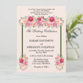 伝統的なユダヤ教の結婚式の招待状 - ピンクのバラ 招待状 (スタンド正面)