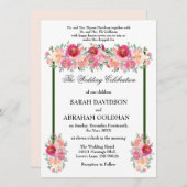 伝統的なユダヤ教の結婚式の招待状 - ピンクのバラ 招待状 (正面/裏面)