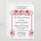 伝統的なユダヤ教の結婚式の招待状 - ピンクのバラ 招待状 (正面)