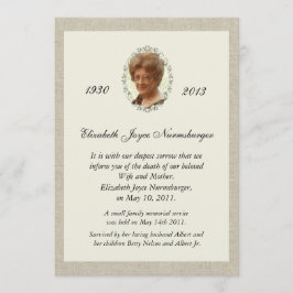 伝統的なリネン一見の写真の死の発表 案内状