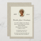 伝統的なリネン一見の写真の死の発表 案内状 (正面/裏面)