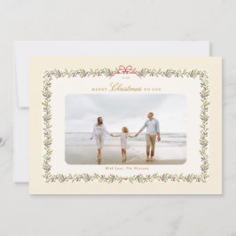 伝統的なリボンのクリスマス植物画 1枚の写真 フラット シーズンカード