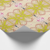 伝統的なヴィンテージの金ゴールドの淡黄緑の黄色いリボン ラッピングペーパー (角)