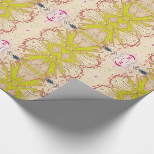 伝統的なヴィンテージの金ゴールドの淡黄緑の黄色いリボン ラッピングペーパー (角)