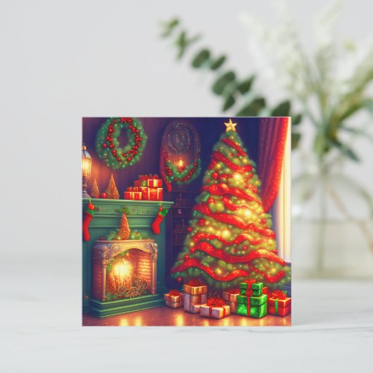 伝統的なヴィンテージスタイルクリスマスツリー、花火 シーズンカード (スタンド正面)