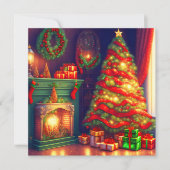 伝統的なヴィンテージスタイルクリスマスツリー、花火 シーズンカード (正面)