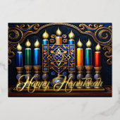 伝統的なヴィンテージ（ユダヤ教）メノラーハッピーハヌカー 箔シーズンカード (正面)