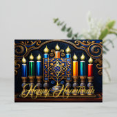 伝統的なヴィンテージ（ユダヤ教）メノラーハッピーハヌカー 箔シーズンカード (立ち正面)