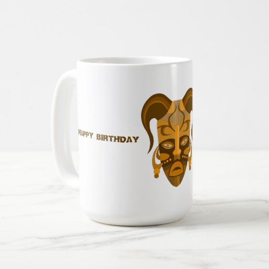 伝統的な仮面アートのマグカップ、誕生日 コーヒーマグカップ (正面左)