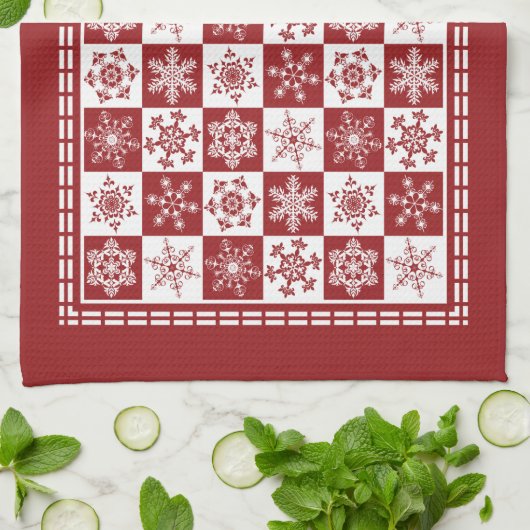 伝統的な休日のクリスマスの赤の雪片 キッチンタオル (折り畳み)