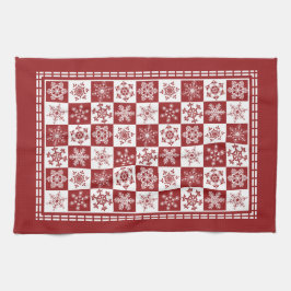 伝統的な休日のクリスマスの赤の雪片 キッチンタオル