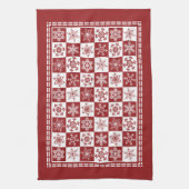 伝統的な休日のクリスマスの赤の雪片 キッチンタオル (縦)