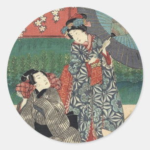 伝統的な傘の着物の日本人の芸者 ラウンドシール
