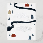 伝統的な優雅な素朴な冬の雪のクリスマス 箔シーズンポストカード (正面)