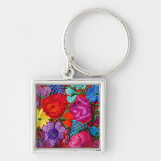 伝統的な刺繍の花柄のテキスタイルの詳細 キーホルダー (正面)