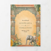 伝統的な南インドのオールインワン結婚式 三つ折り招待状 (カバー)